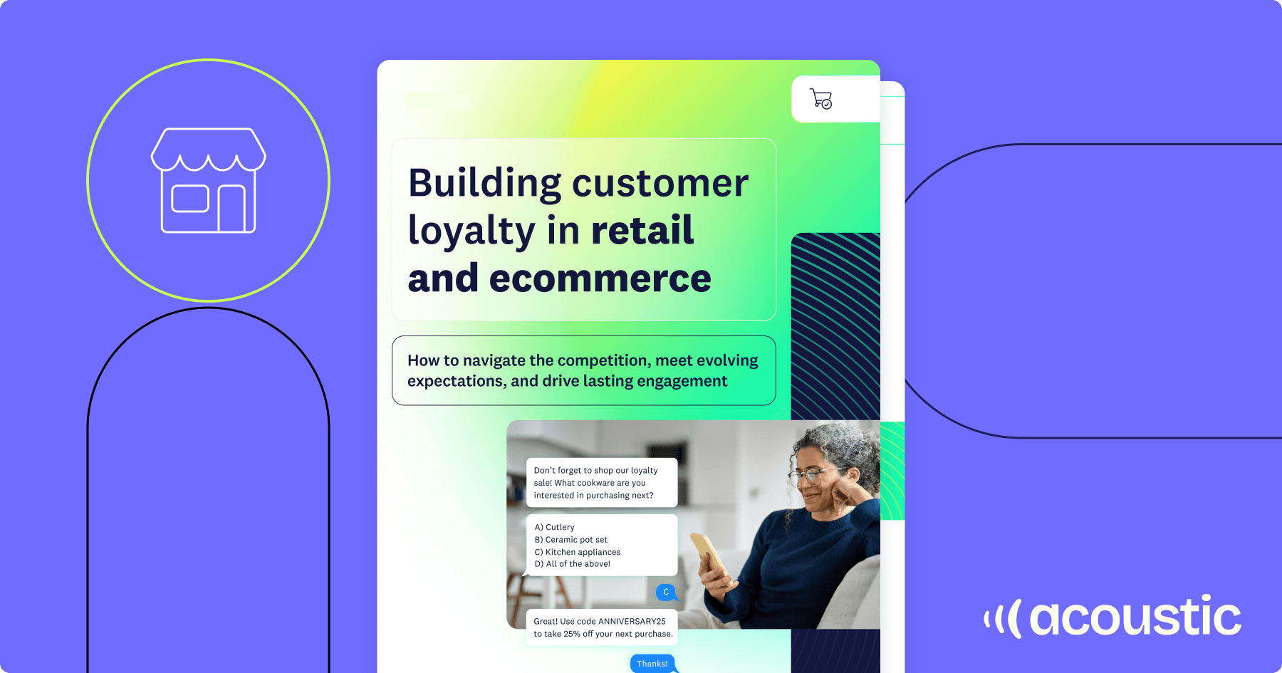 Acoustic retail customer loyalty ebook cover showing mobile shopping survey interface with engagement strategies for ecommerce