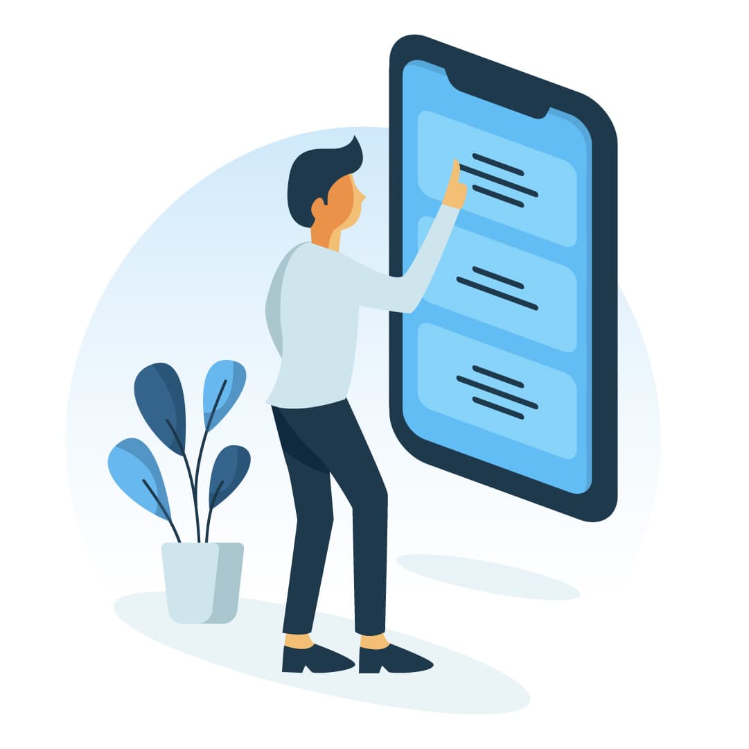 Graphic of a person making a selection from different options on a mobile device.