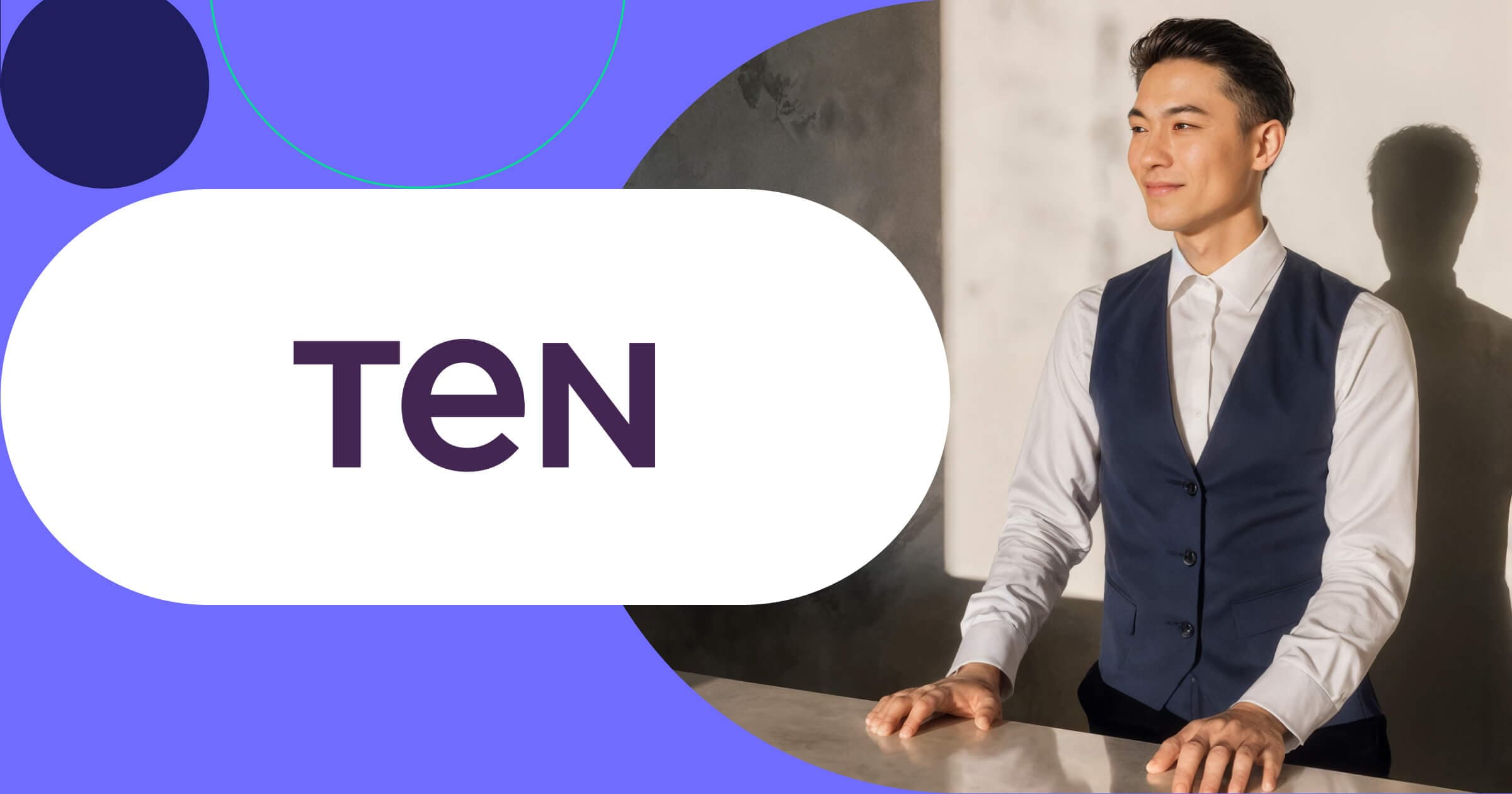 Ten Group logo with professional concierge providing luxury lifestyle management services at elegant hotel reception desk